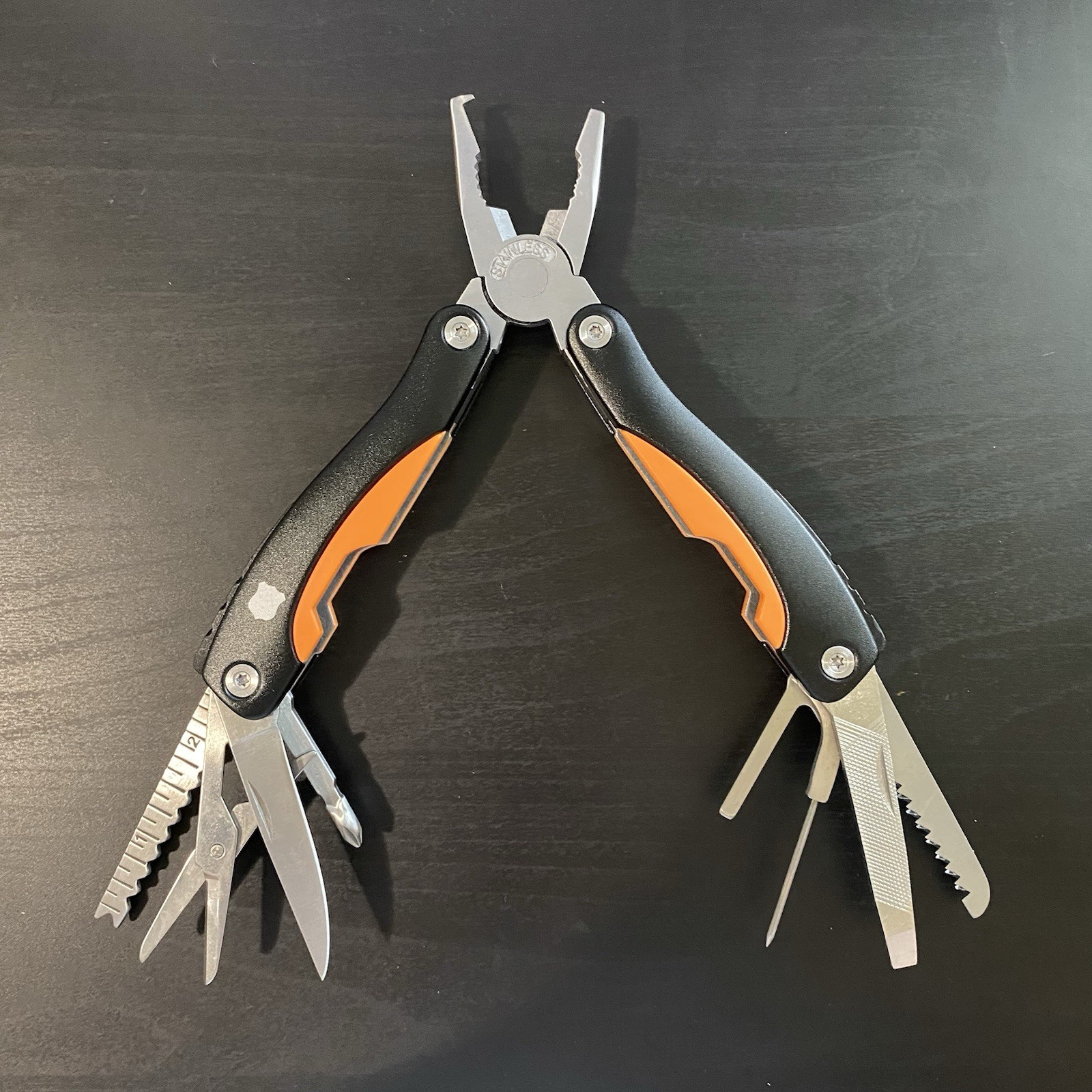 Field & Stream 10-in-1 Multi-Tool Black Orange Stainless Steel With Sheath