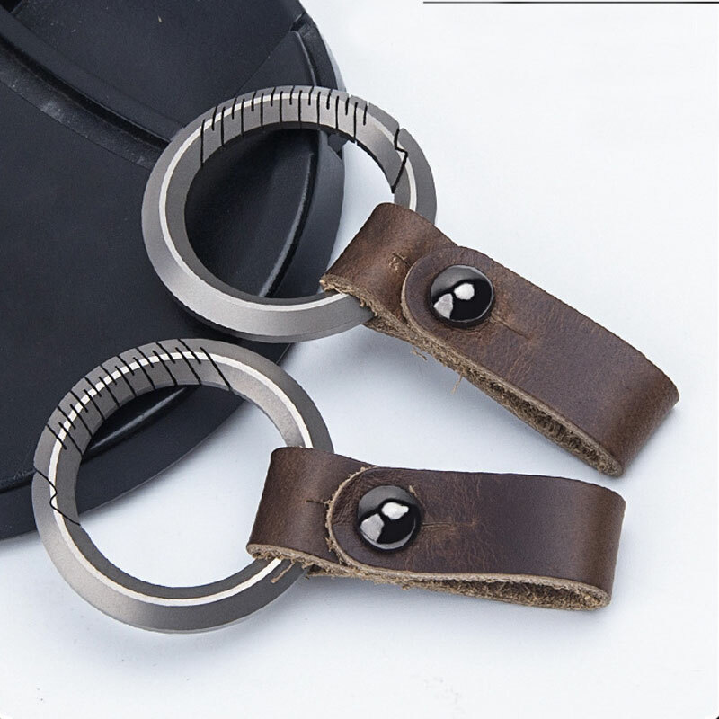EDC TC4 Titanium + Leather Keychain Portable Removable Key Ring Pendant Set Tool