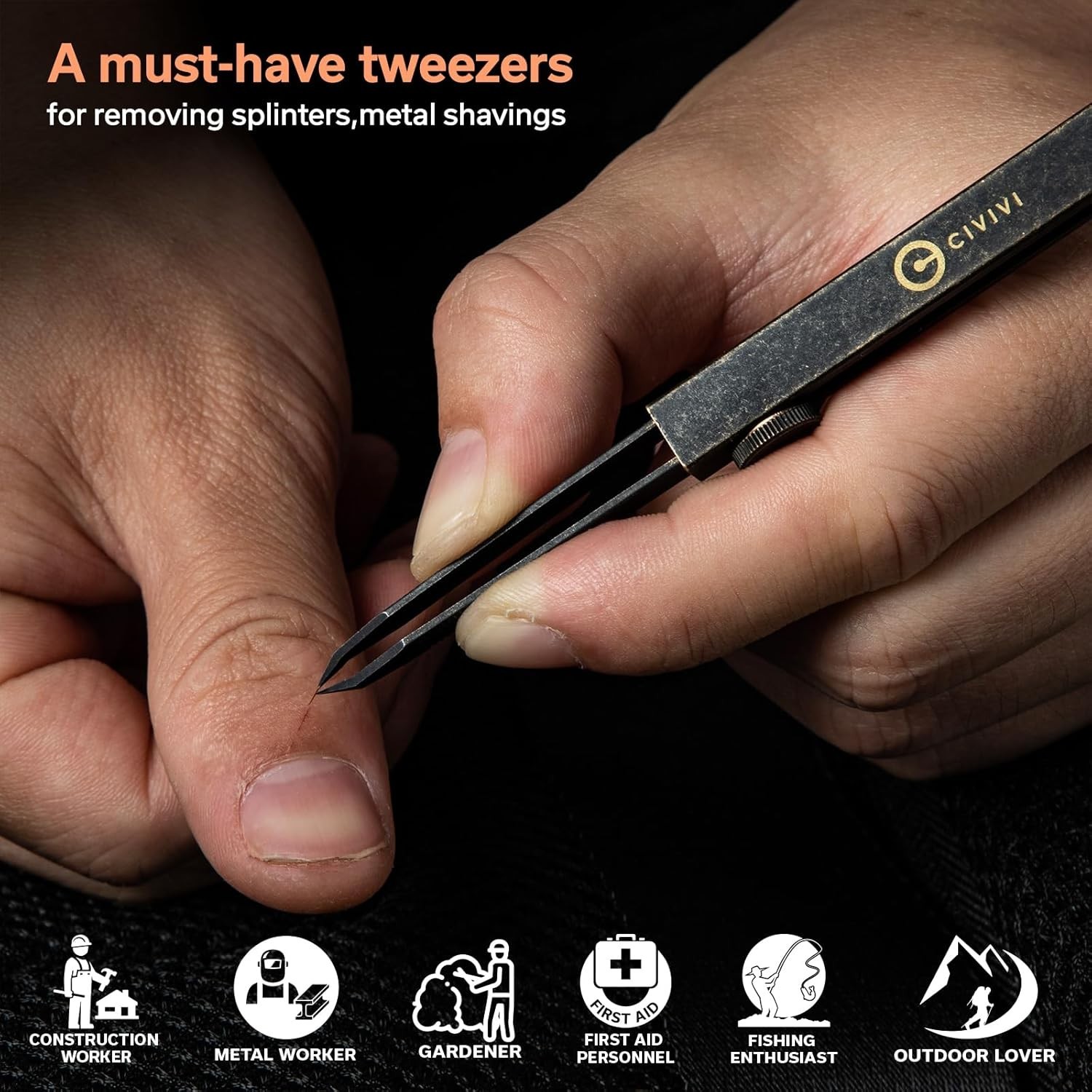 CIVIVI Tac-N-Tweeze Precision EDC Tweezers Retractable Keychain w/ Leather Sheat