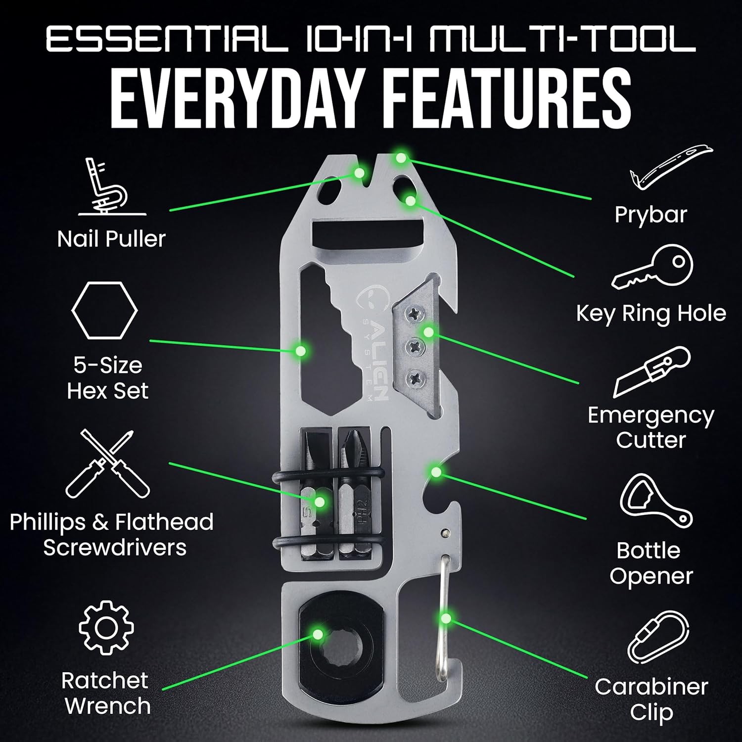 EDC Pry Bar Multitool 10-in-1 Pocket Pry Tool Bottle Opener EDC Tool