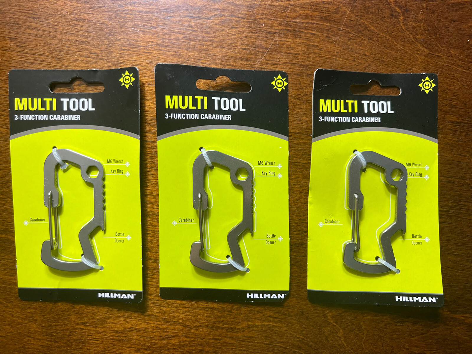 WOW! 3 Hillman MULTI TOOL 3 Function Carabiner CHROME STEEL & Fast Free Ship!