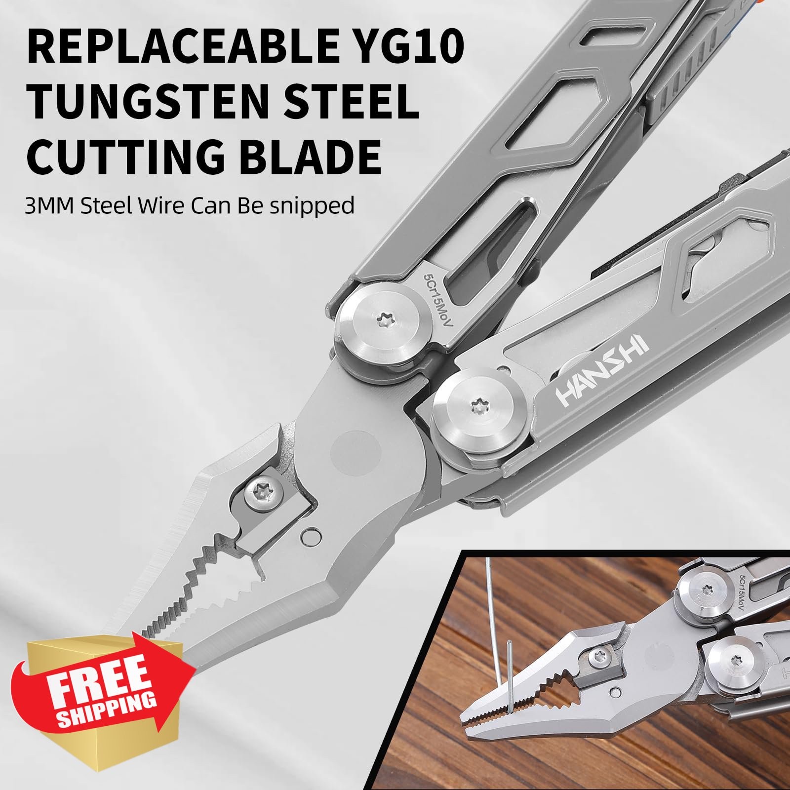 HANSHI Multitool Pliers 22-in-1 YG10 Tungsten Steel Silver