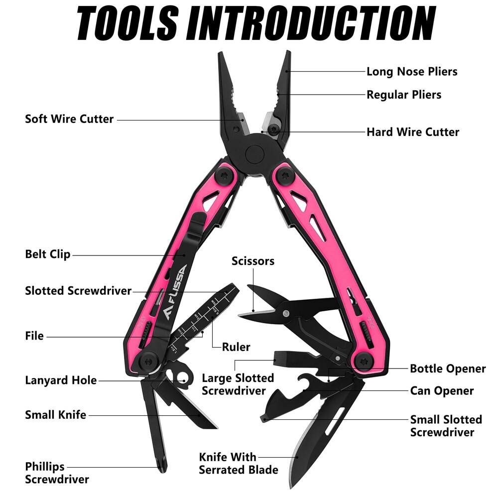 FLISSA 16-in-1 Multi Tool Pliers Stainless Steel Self-locking Multipurpose Knife