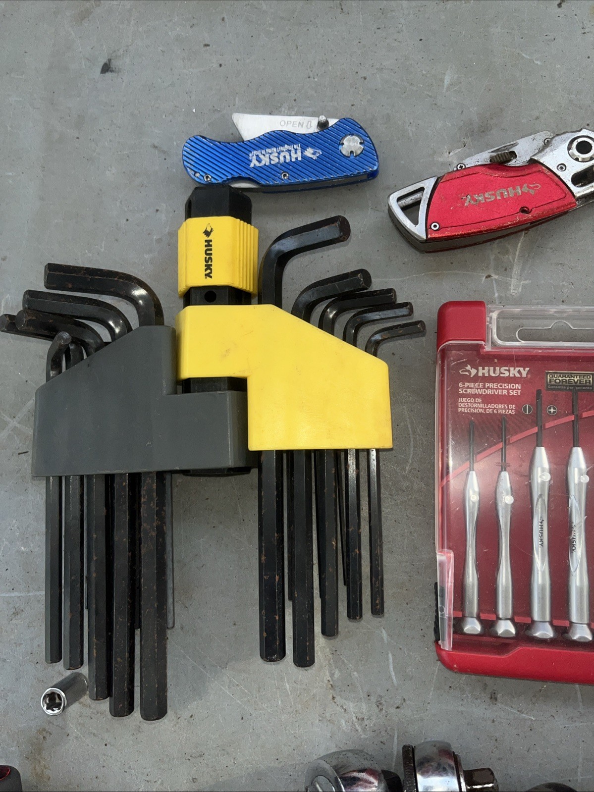 Lot of 49 Hand Tools Husky Tool Company Ratchet Screwdriver Utility Knives Allen