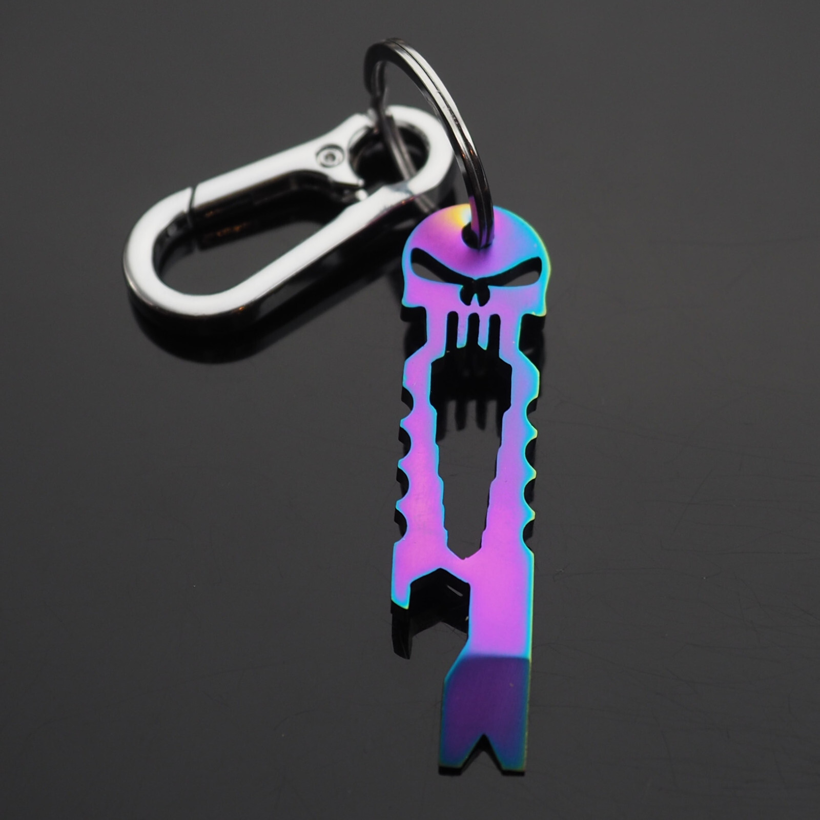 Skull Keychain Crowbar Screwdriver Hex Wrench Carabiner Clip Opener EDC – Neon