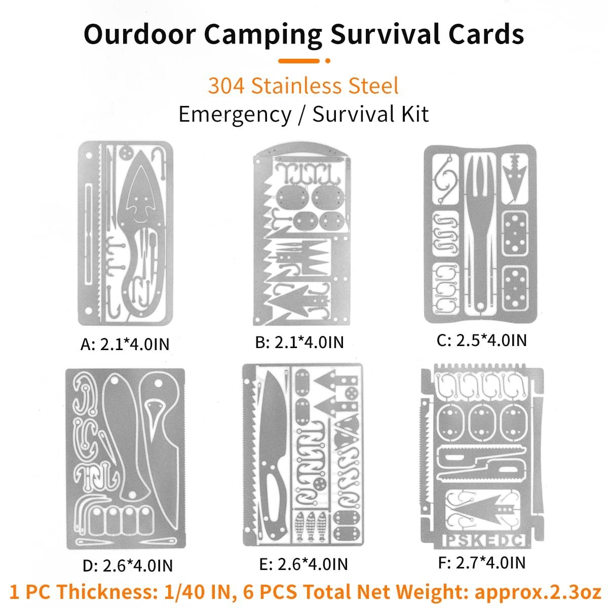 12 Pcs Survival Multitool Card Set – Emergency Camping EDC Kit for Outdoor Gear,