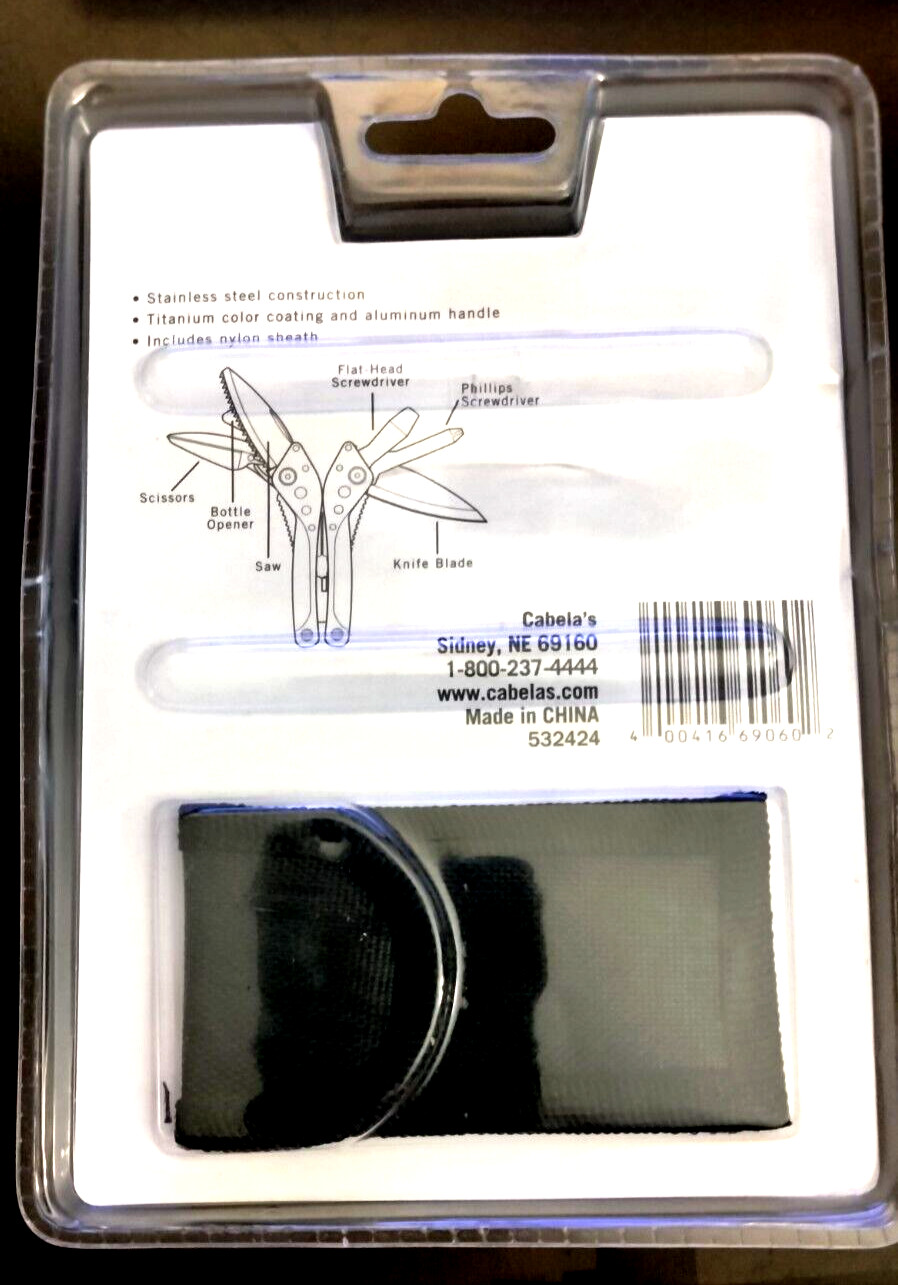 Cabela’s Multitool 8 In 1 Tools with Nylon Case 4 3/8″ Overall Length Brand New