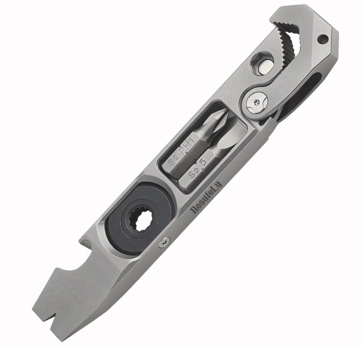 Compact EDC pry bar multi-tool: opener, wrench, screwdriver