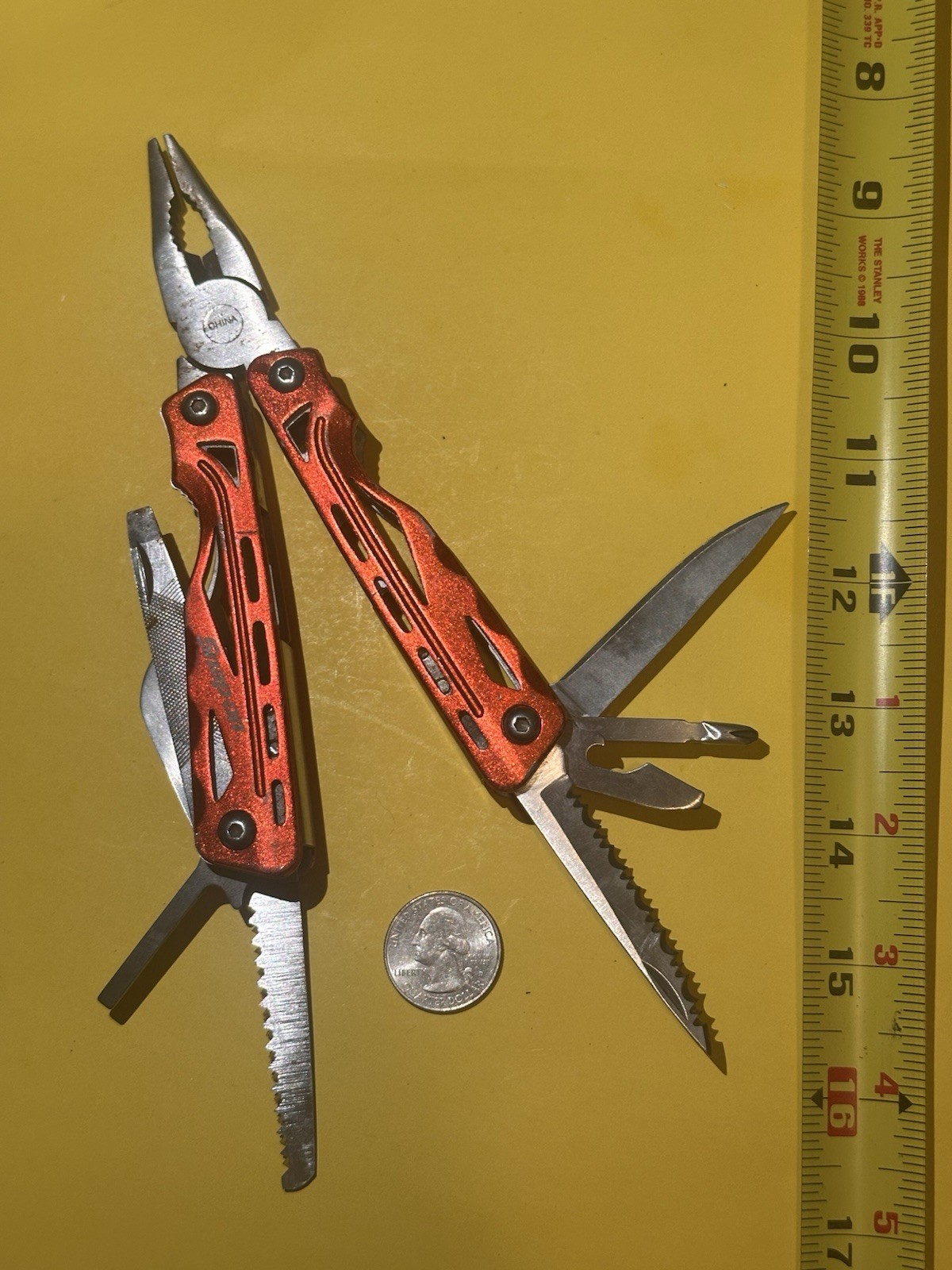 Snap-on Tool Red Stainless Steel Multi-Tool, Pliers, Knife, Screwdriver, 9 Tools