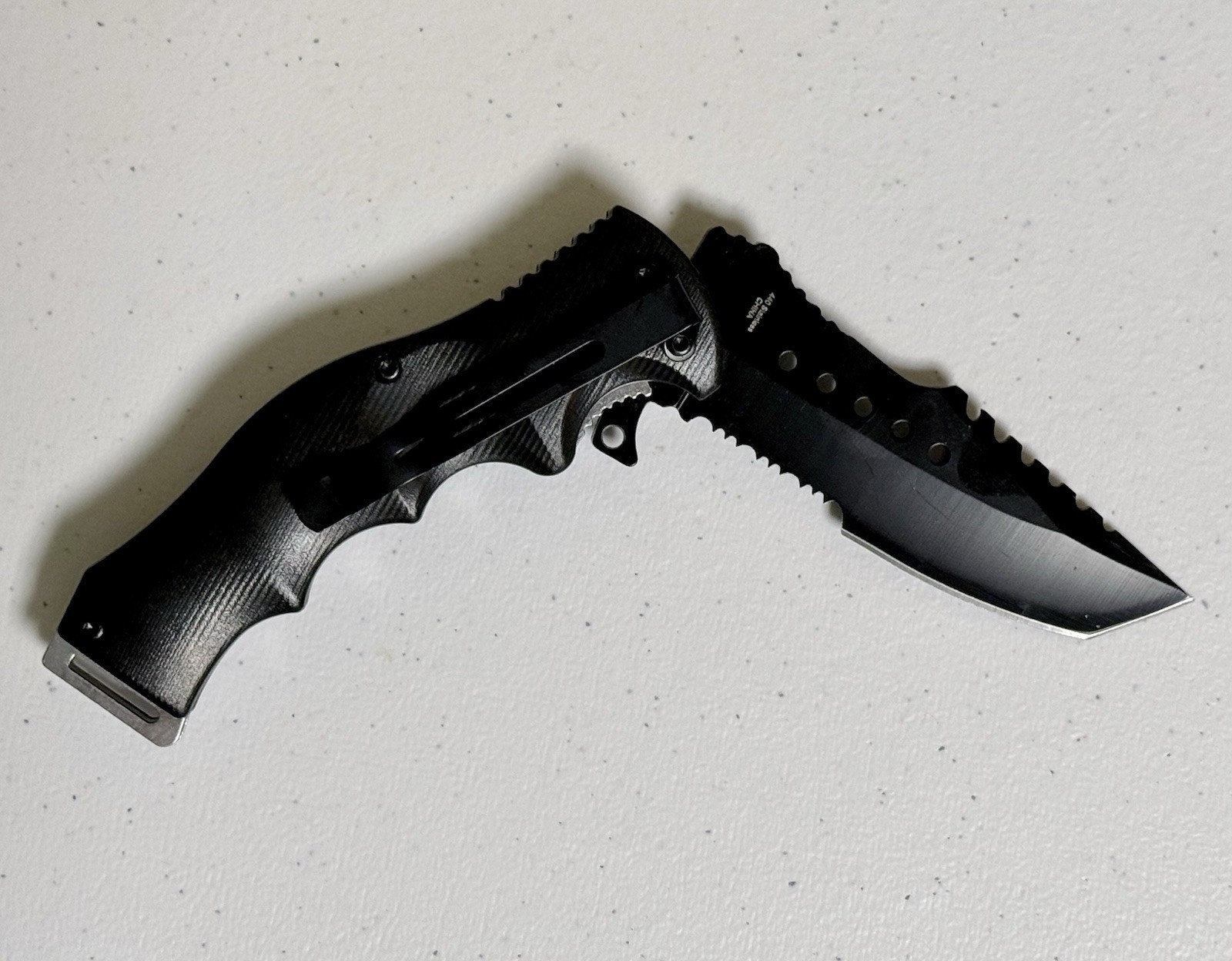 EDC Tactical Folding Knife Tanto Serrated Blade Pocket Knife w/ Glass Breaker