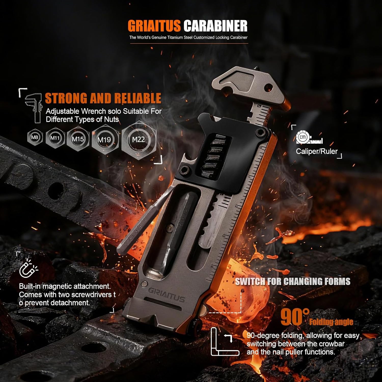 EDC equipment crowbar, EDC 7-in-1 multi-tool, everyday survival gear.