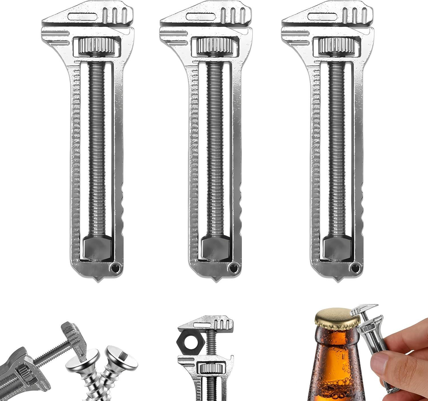 3× Titanium Alloy Multi Tools Adjustable Wrench Pocket Outdoor Camping Keychain