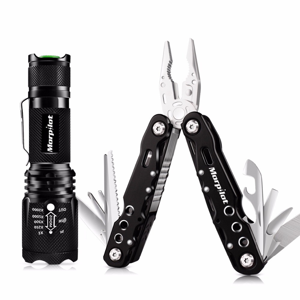14-in-1 Multitool Plier Set Multi-Pliers w/ 500LM Tactical Flashlight Multi-Tool