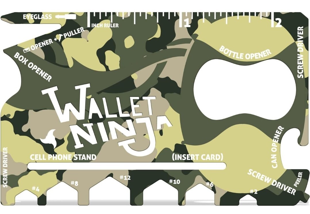 Wallet Ninja -18 in 1 Credit Card Sized Multitool (TSA Airplane Approved) (CAMO)