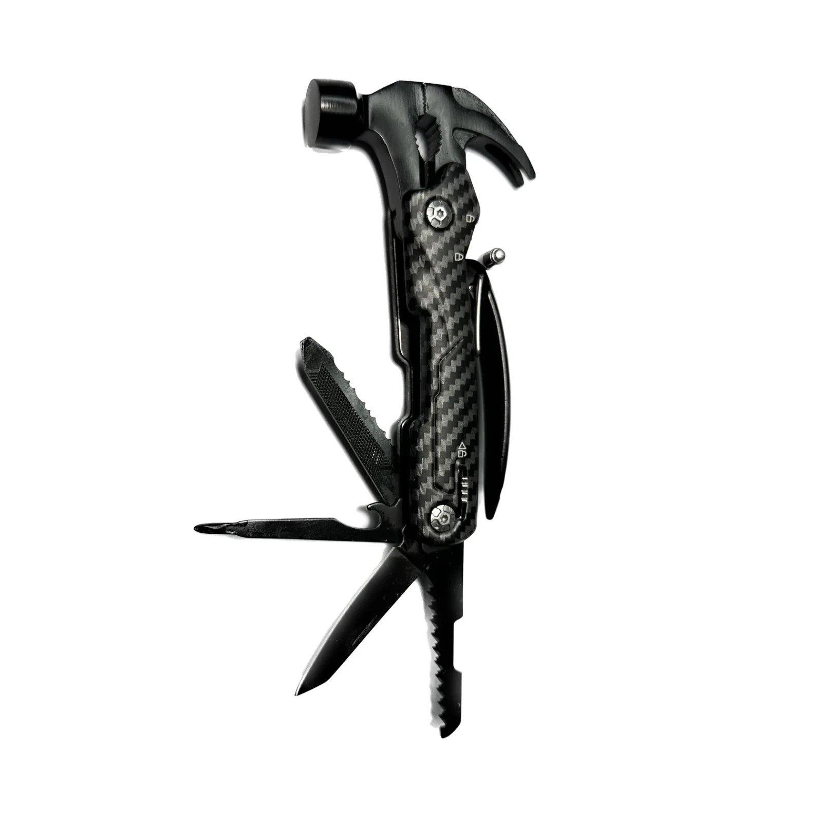 EZ Grip 12 in 1 Multitool Hammer Knife Pliers Saw Screwdriver CarbonFiber Design