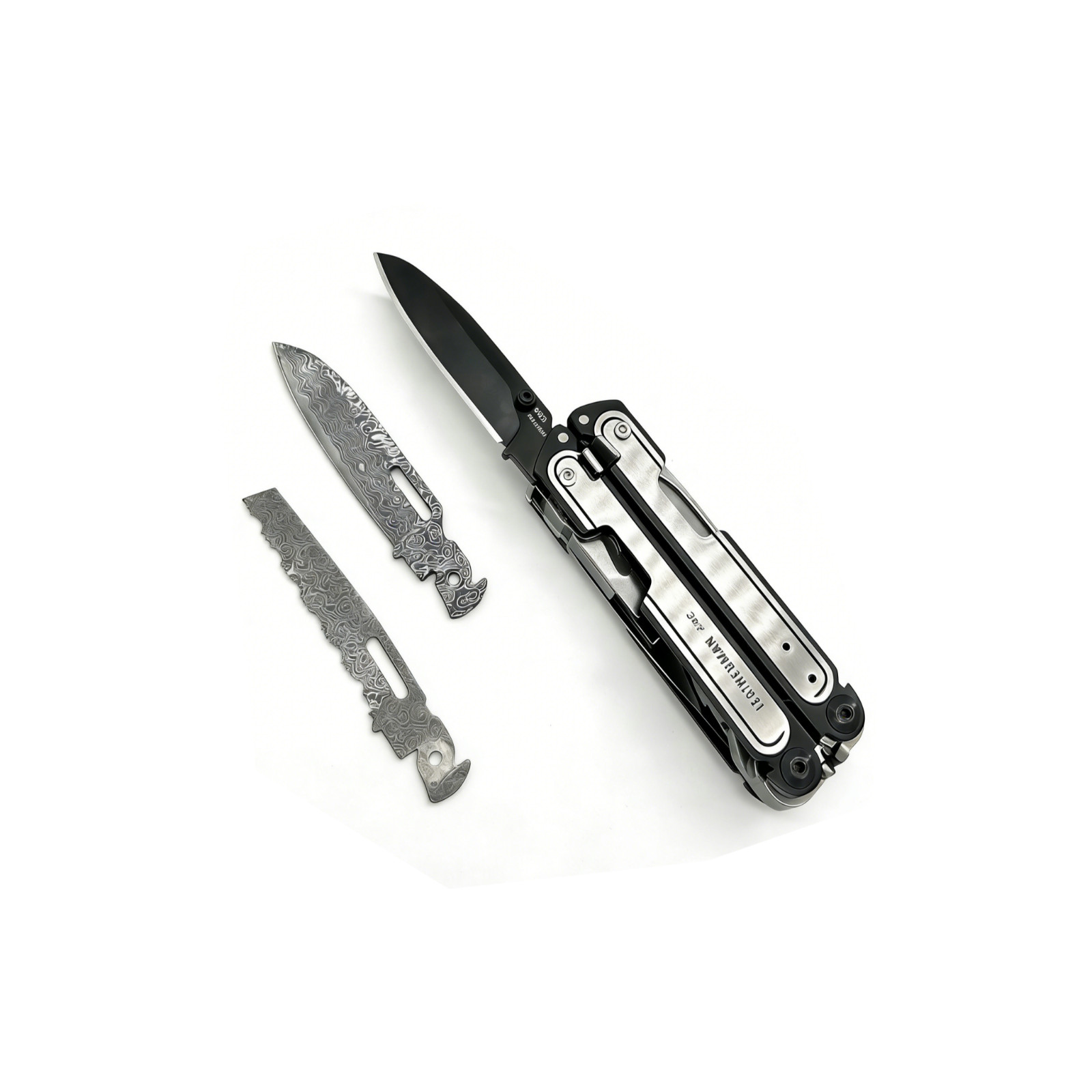 Custom VG10 Damascus (Serrated)Blade for Leatherman FREE P2/P4/ARC – CNC, 60HRC