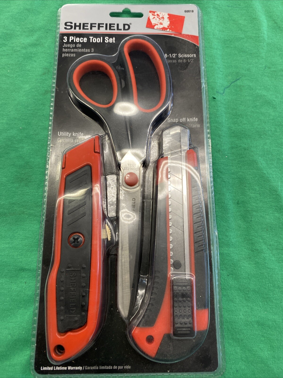 Sheffield 60019 3-Piece Tool Set, Scissors, Utility knife and Snap off knife New