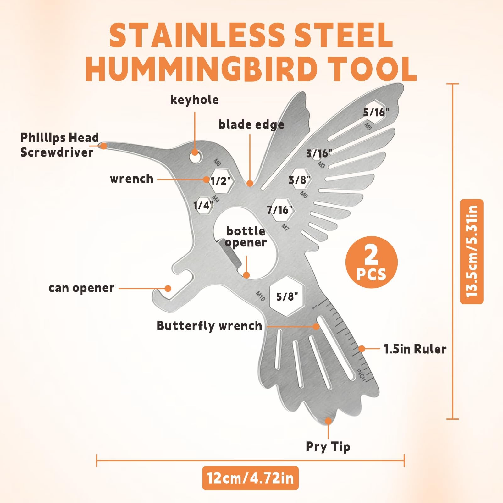 2 Pcs Hummingbird Multitool Carabiner, Military-Grade Stainless Steel, Surviv…
