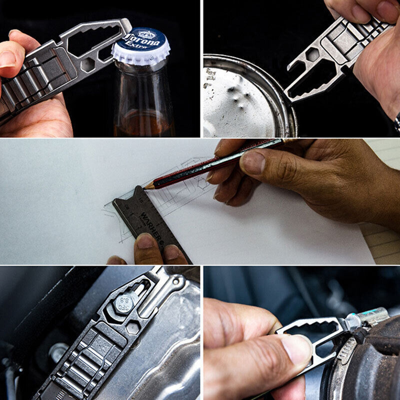 Titanium Pocket Utility Knife Opener Crowbar Wrench Outdoor EDC Keychain Tool