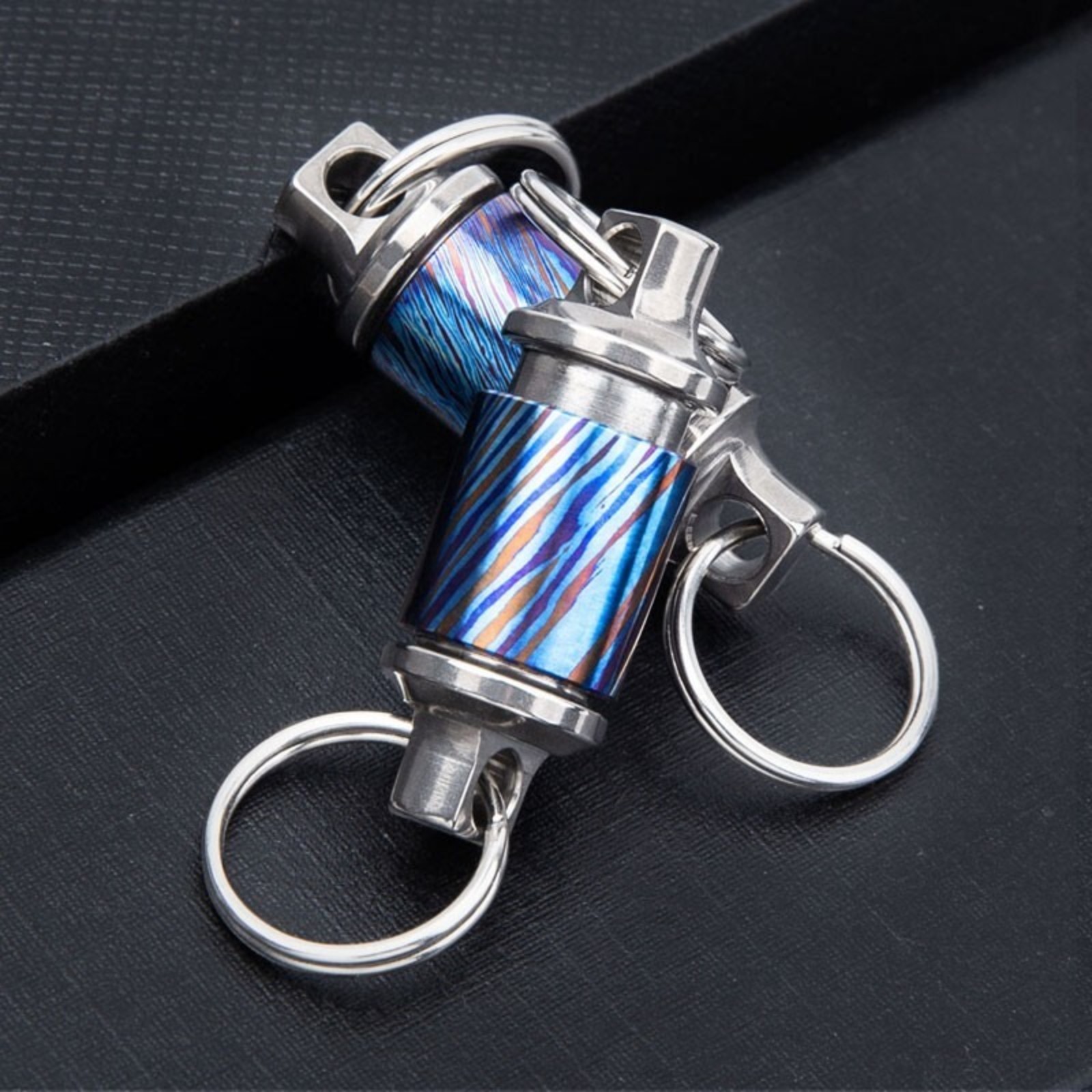 Titanium Timascus Insert Buckle Ring Portable Double Keychain Pendant EDC Tool
