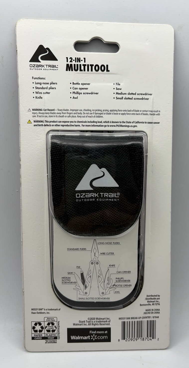 Ozark Trail 12-In-1 Multi Tool with Nylon Sheath, Mossy Oak Handle Pattern, New