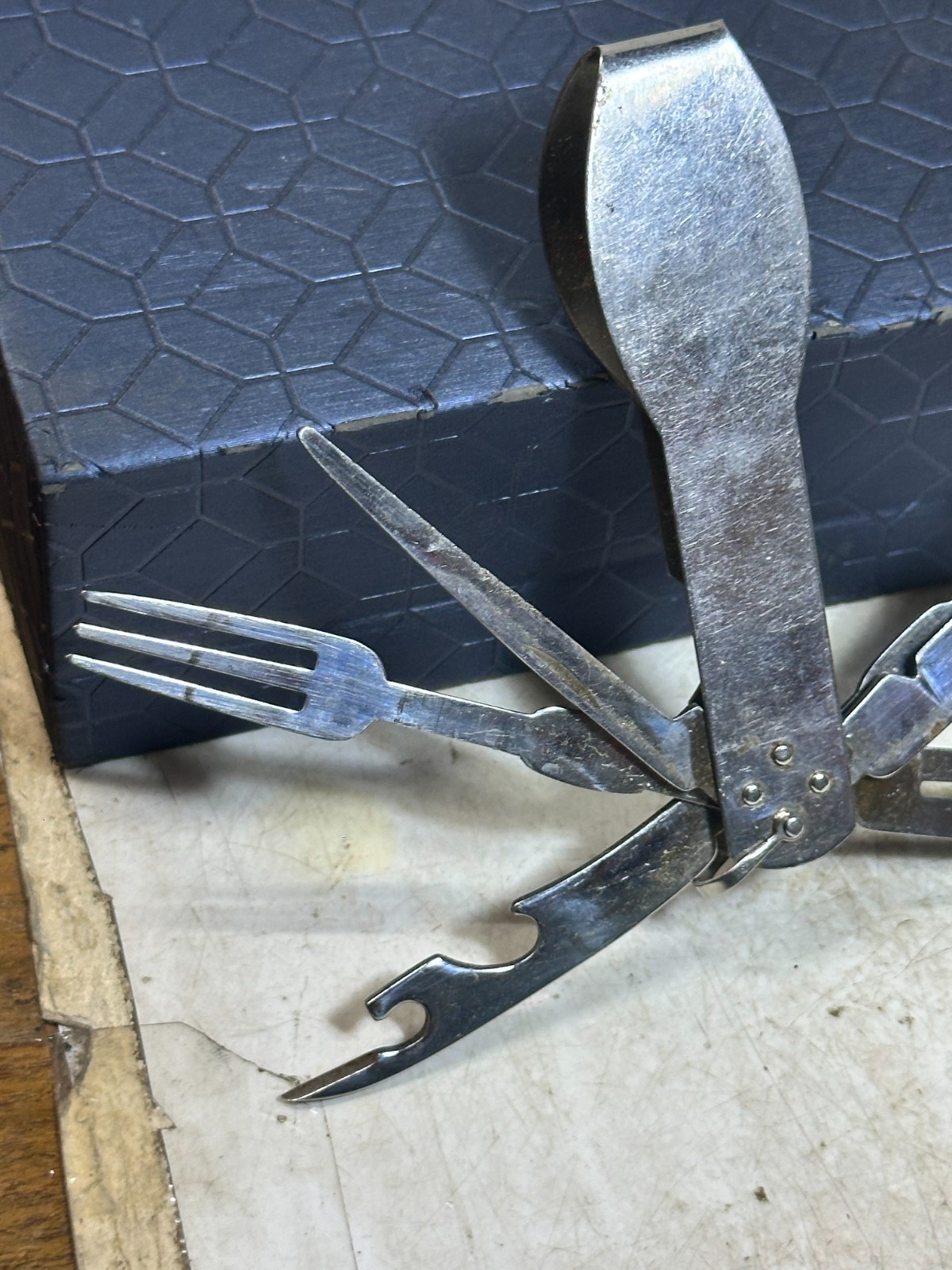 Vintage Folding Camping Multi Tool Cutlery Set Spoon Fork Knife Opener