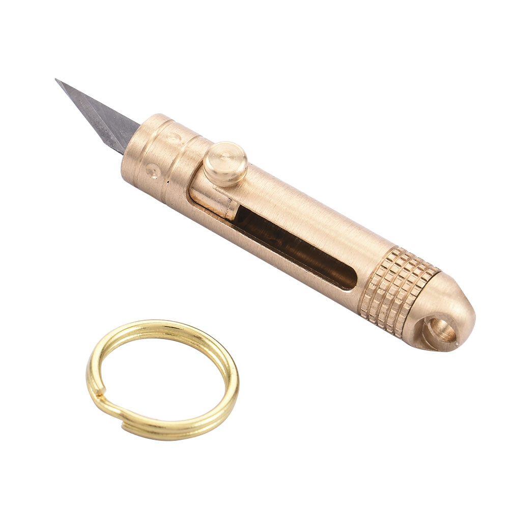 EDC Mini Portable Paper Knife Folding Pocket Keychain Brass Pendant Cutter Blade