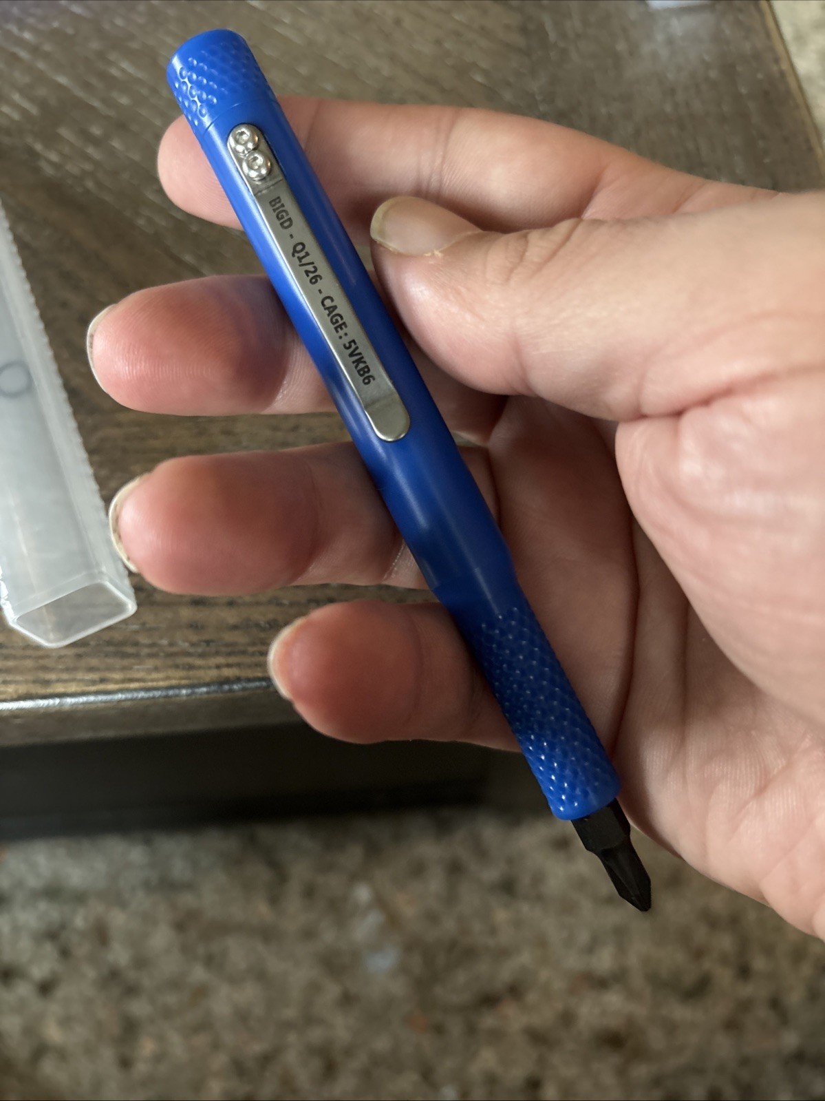 Maratac Delrin Electric Blue Pen Driver 4 Standard Bits Holds Extras Pocket Clip