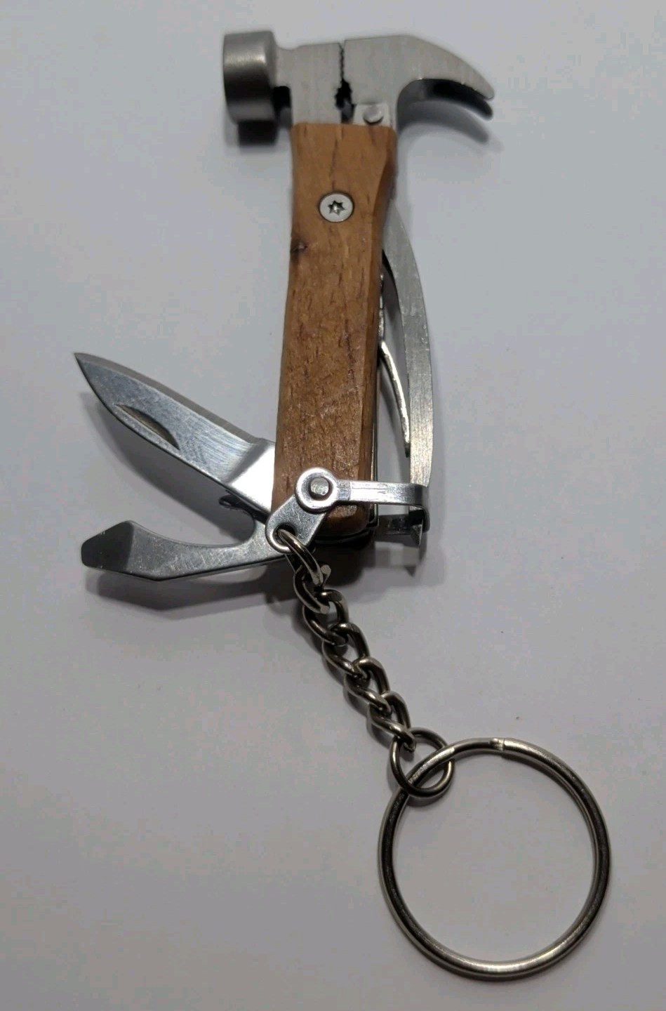 Multi Tool Key Chain – Mini Hammer, Knife, Bottle Opener, Flathead, Pliers, Claw