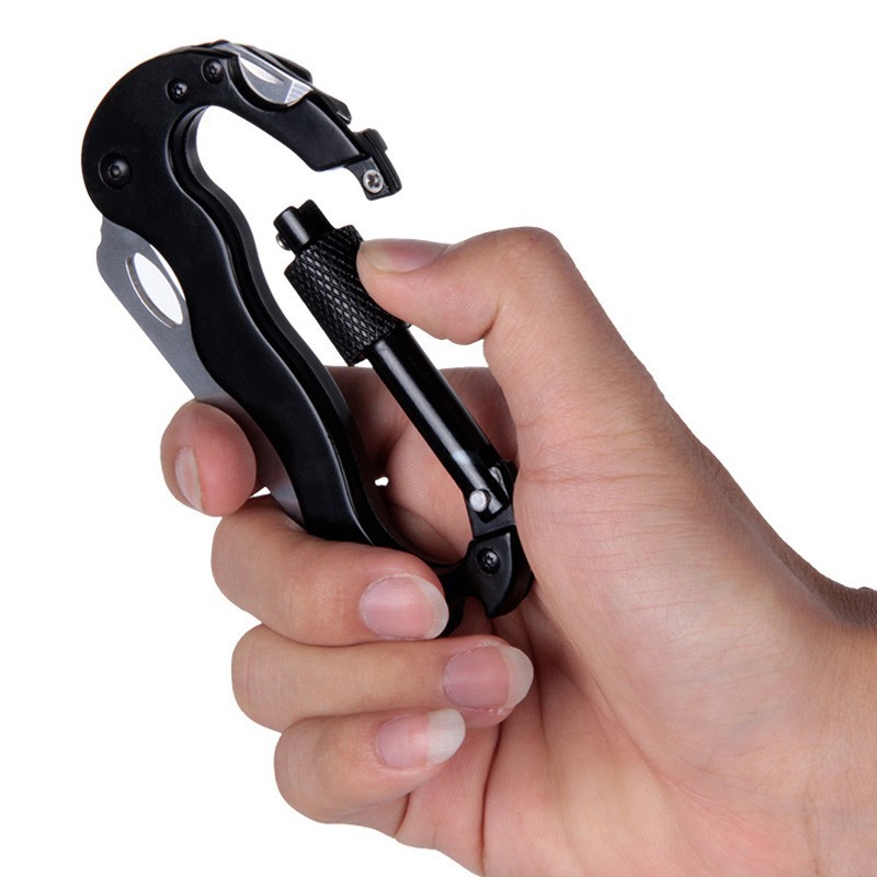Aluminum Climbing Carabiner Hook Gear outdoor Survival Tools Black Multi 5 in 1