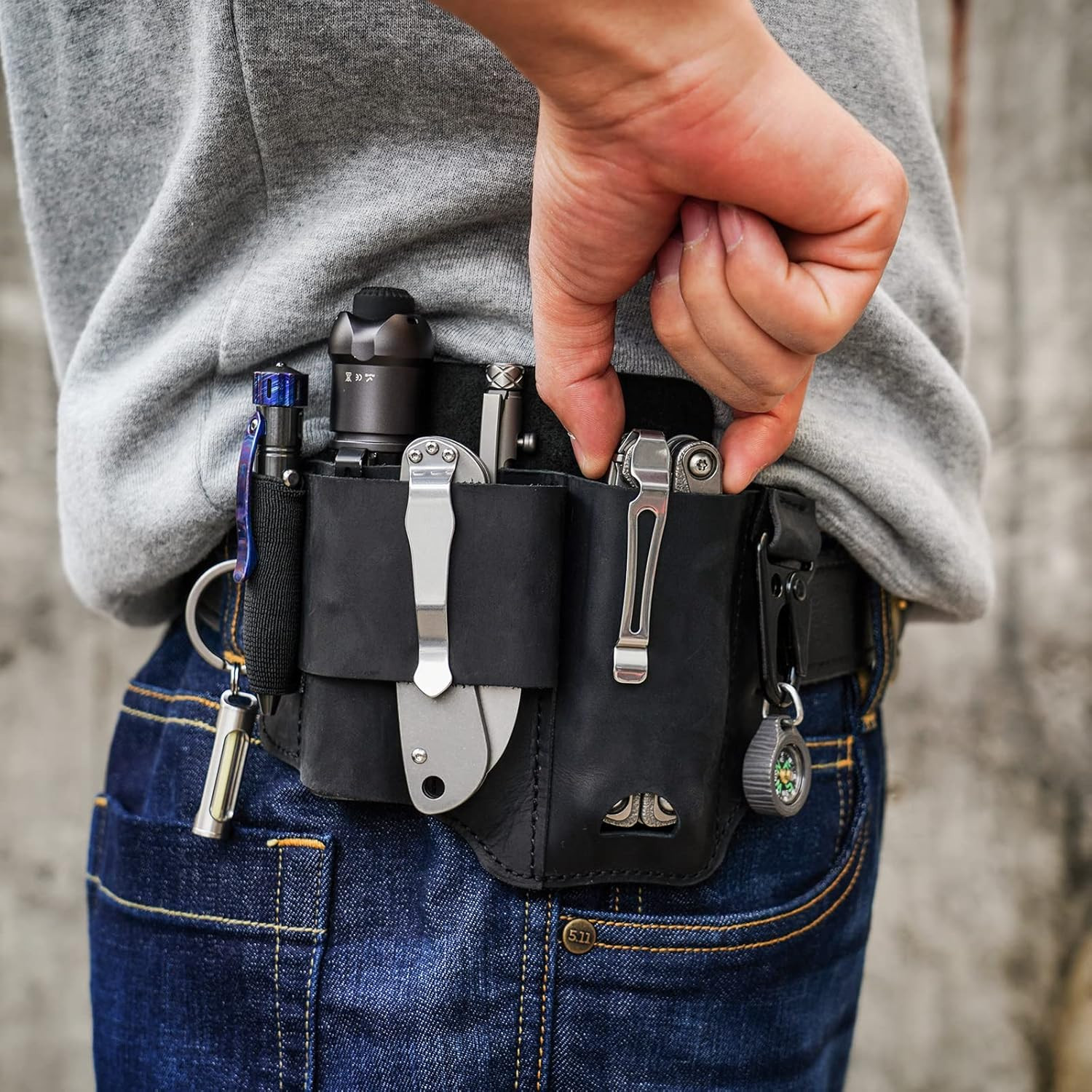 ST1 Leather Multitool Sheath – EDC Belt Organizer for Leatherman Tools, Flashlig