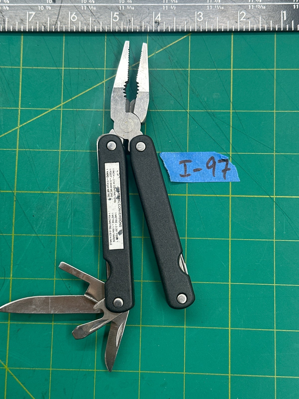 Vintage 4″ Stainless Steel Pocket 9 Function Multitool Ruler Saw Nose Pliers