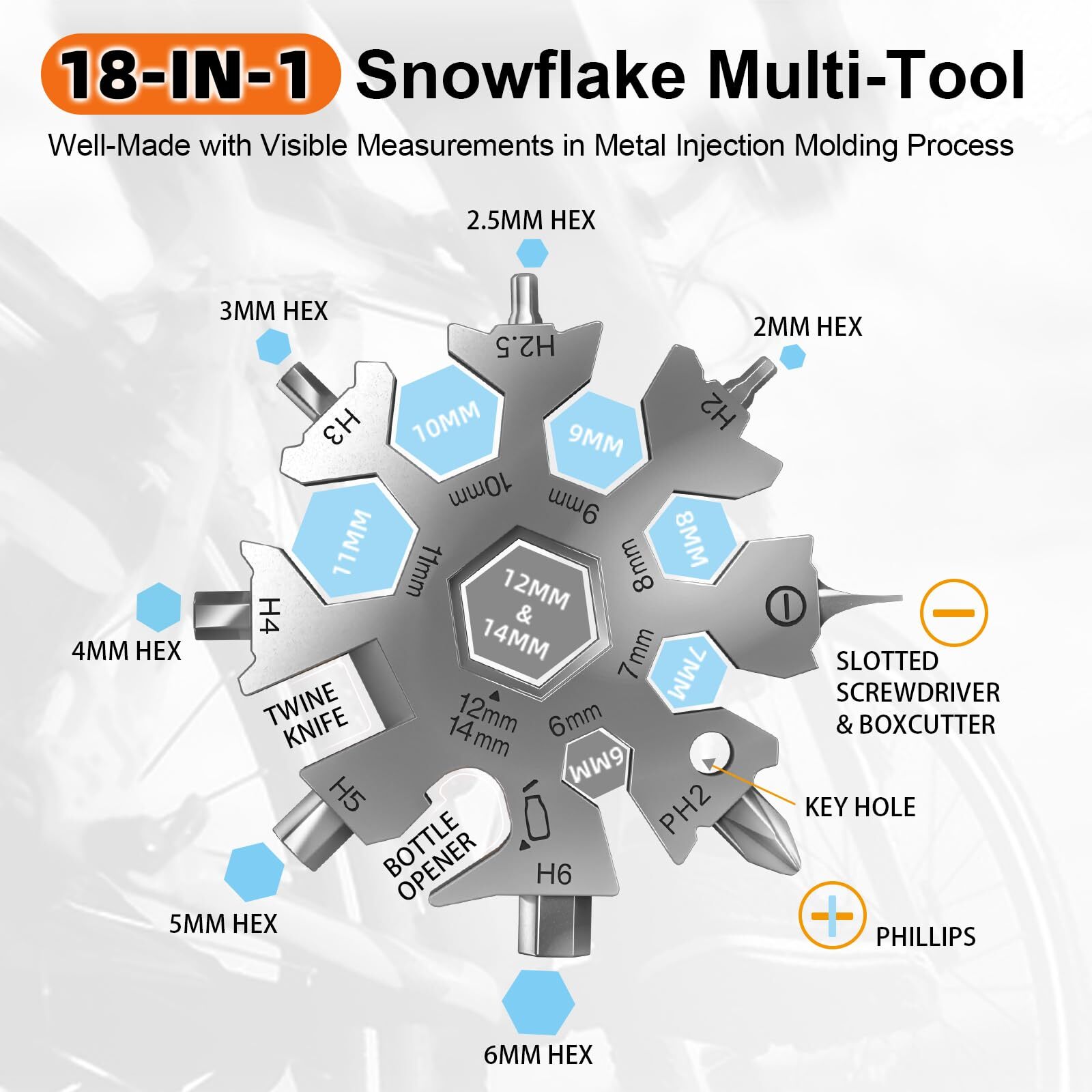 18 In 1 Snowflake Multi Tool Phillips Flat Screwdriver Kit/wrench/bottle Opener