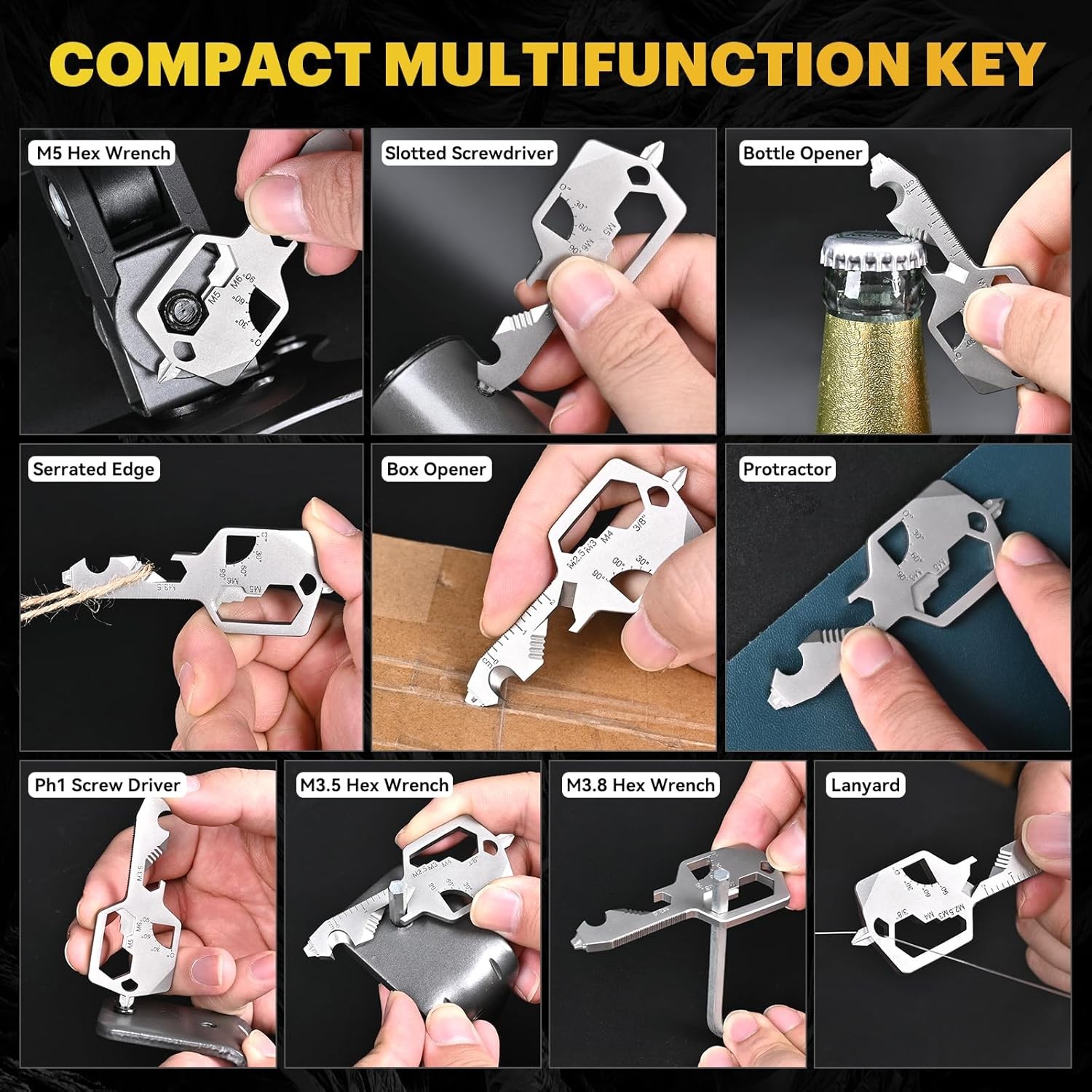 Key Shaped Pocket MultiTool 20-in1 Multi Tool, Stainless Steel Keychain Utili…