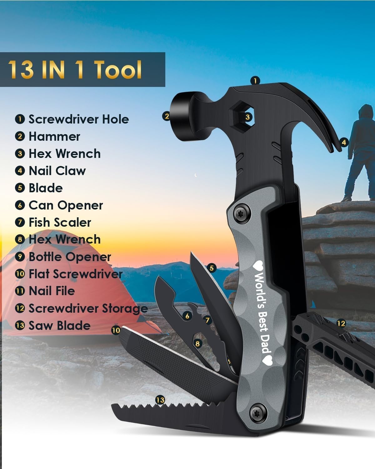 Versatile Stainless Steel 13-in-1 Multitool – Dad’s Essential Camping Companion