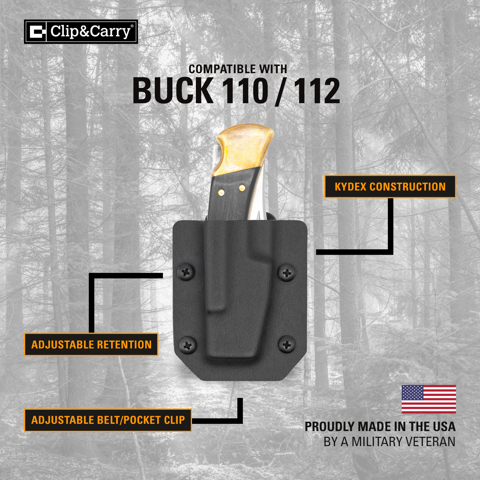 Clip & Carry Kydex Sheath for the Buck 110/112 Folding Knife – USA Made
