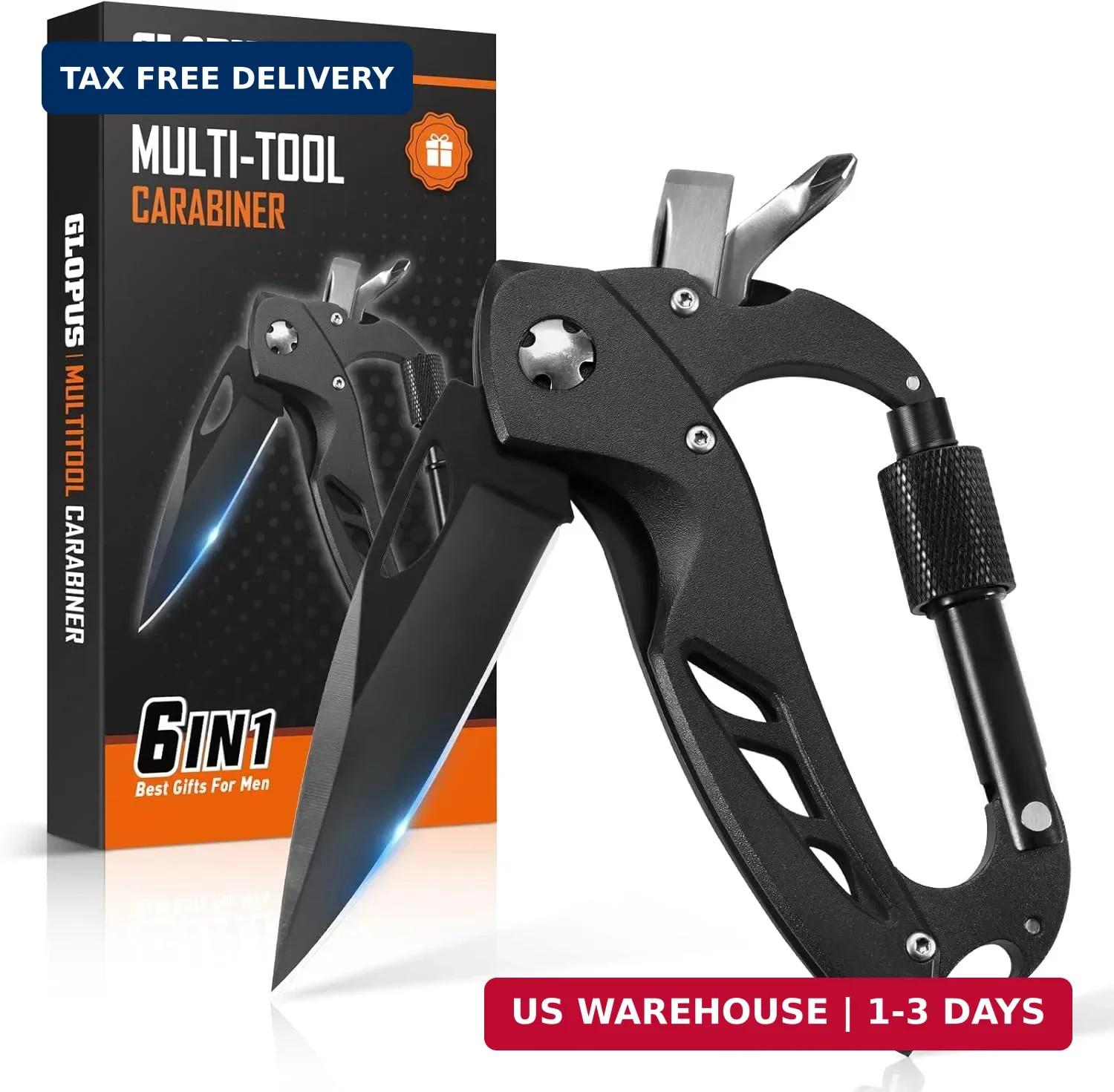 Multitool Carabiner with Pocket Knife, Birthday Gifts for Men Him Boyfriend, EDC