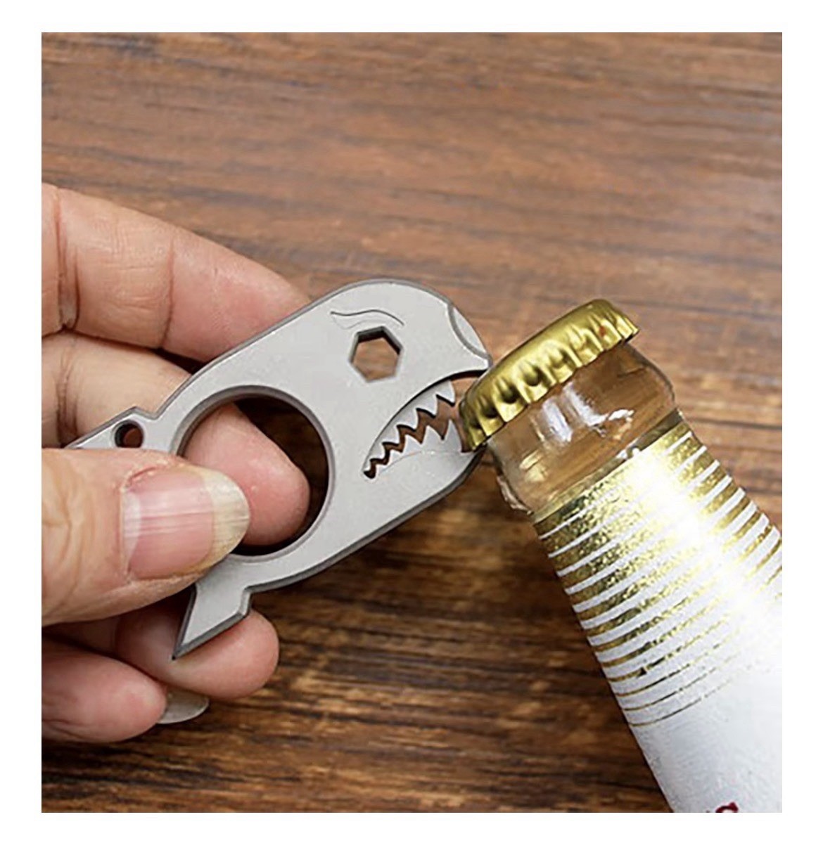 Titanium Alloy Pocket Tool Shark Shape Bottle Opener Hexagon Wrench Keychain EDC
