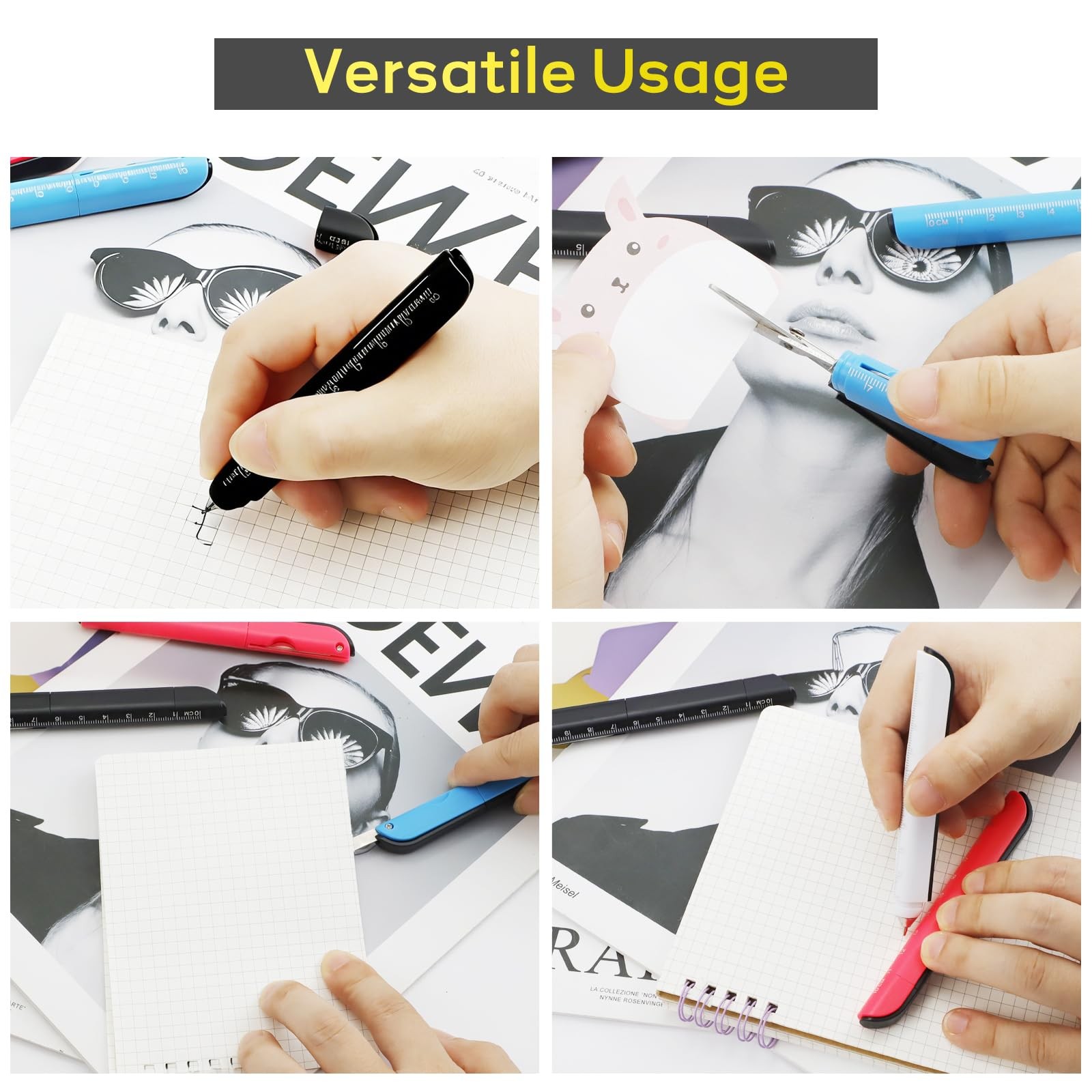 JINGIHE 4 Pcs Multitool Pen Set with Scissors Art Knife Ruler, 4-in-1 Utility…