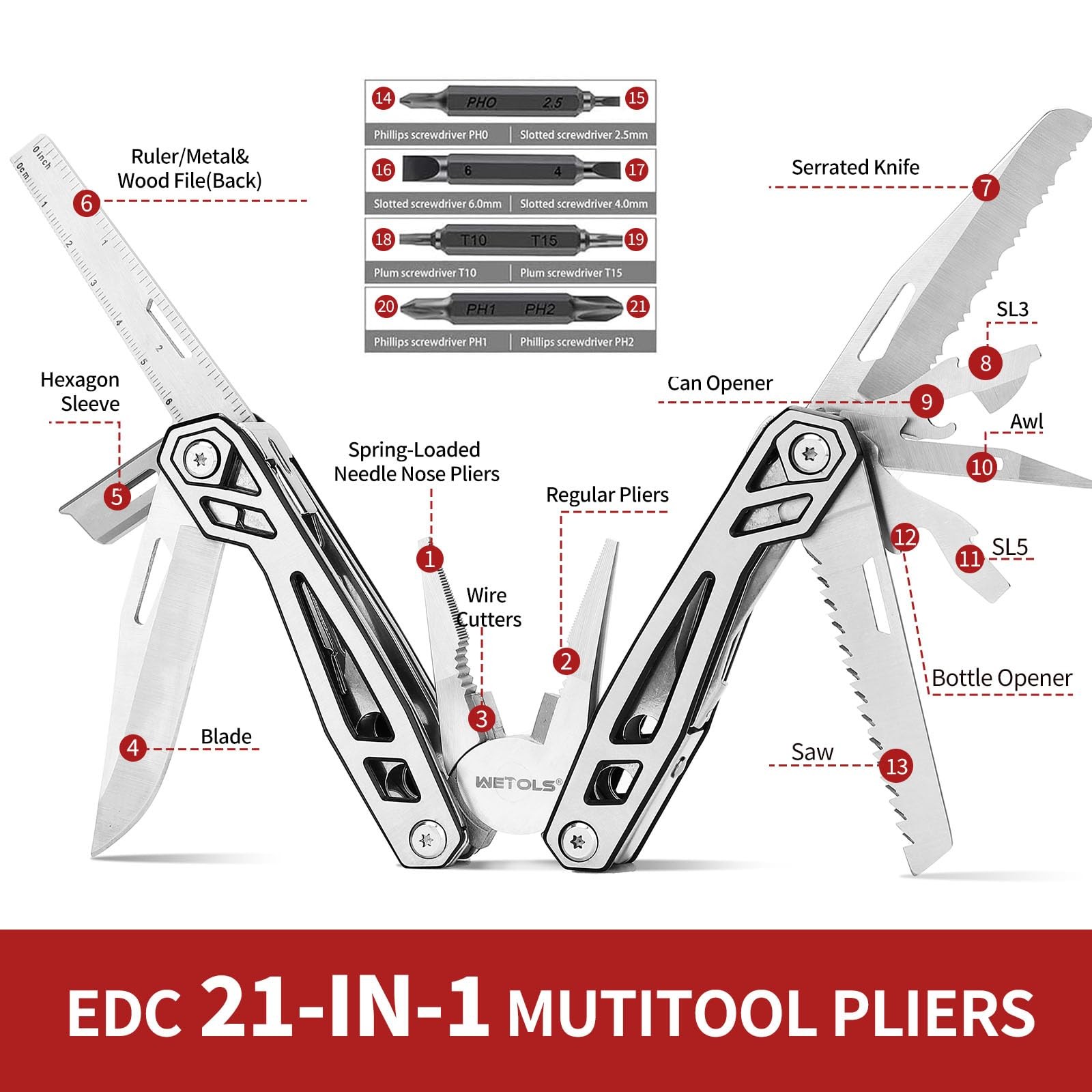 Multitool with Pocket Knife, Birthday Gifts for Men Women Mom Dad, WETOLS 21i…