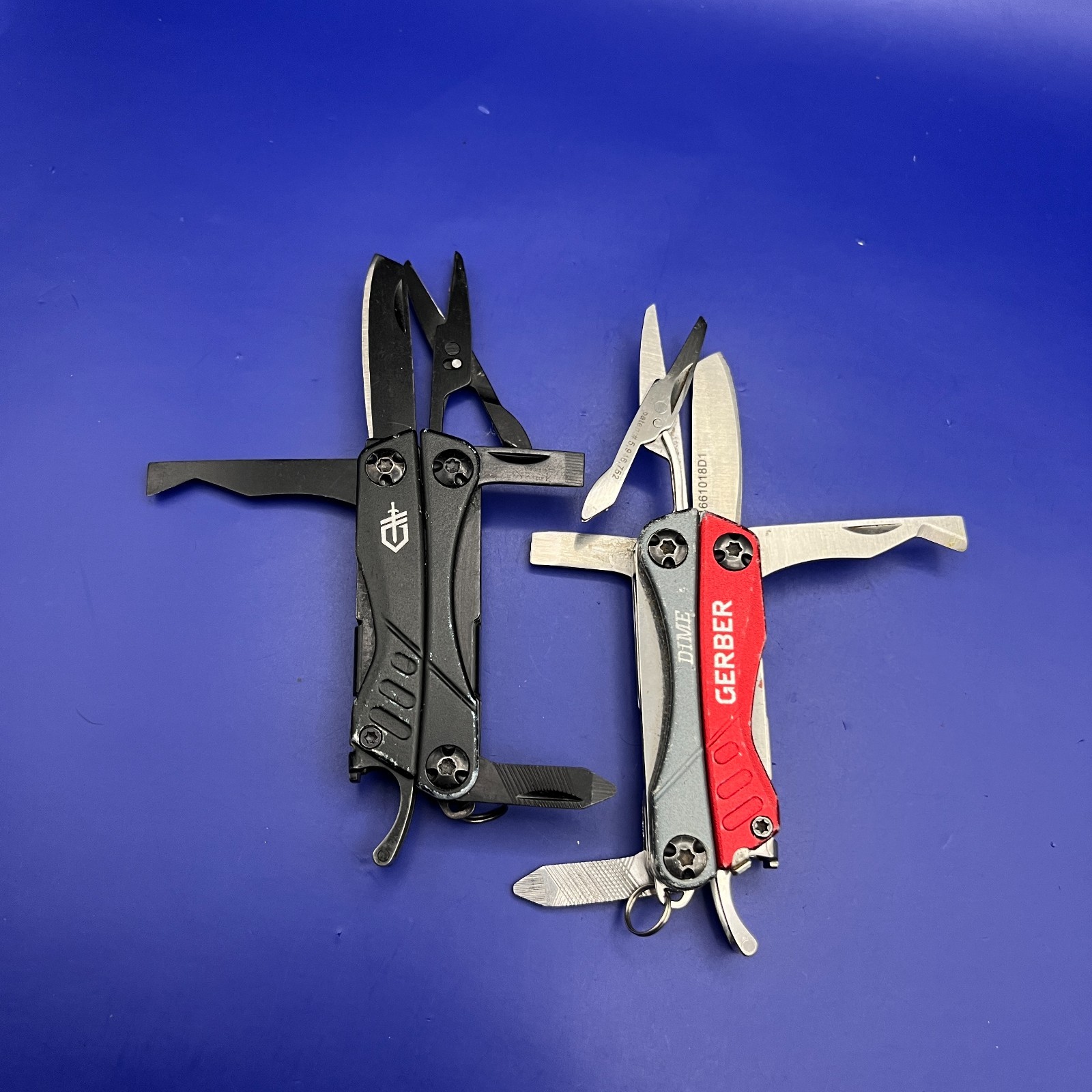 Lot of 2 Gerber Dime Multi-Tools Small Keychain Pliers Knife File Scissors