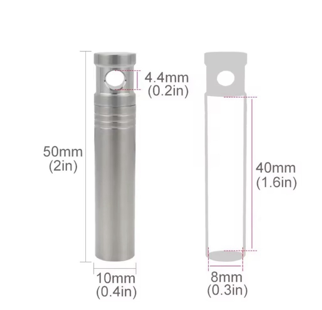 EDC Titanium Keyring Pill Fob Container w/Stainless Steel Keyring, 2-3/8”