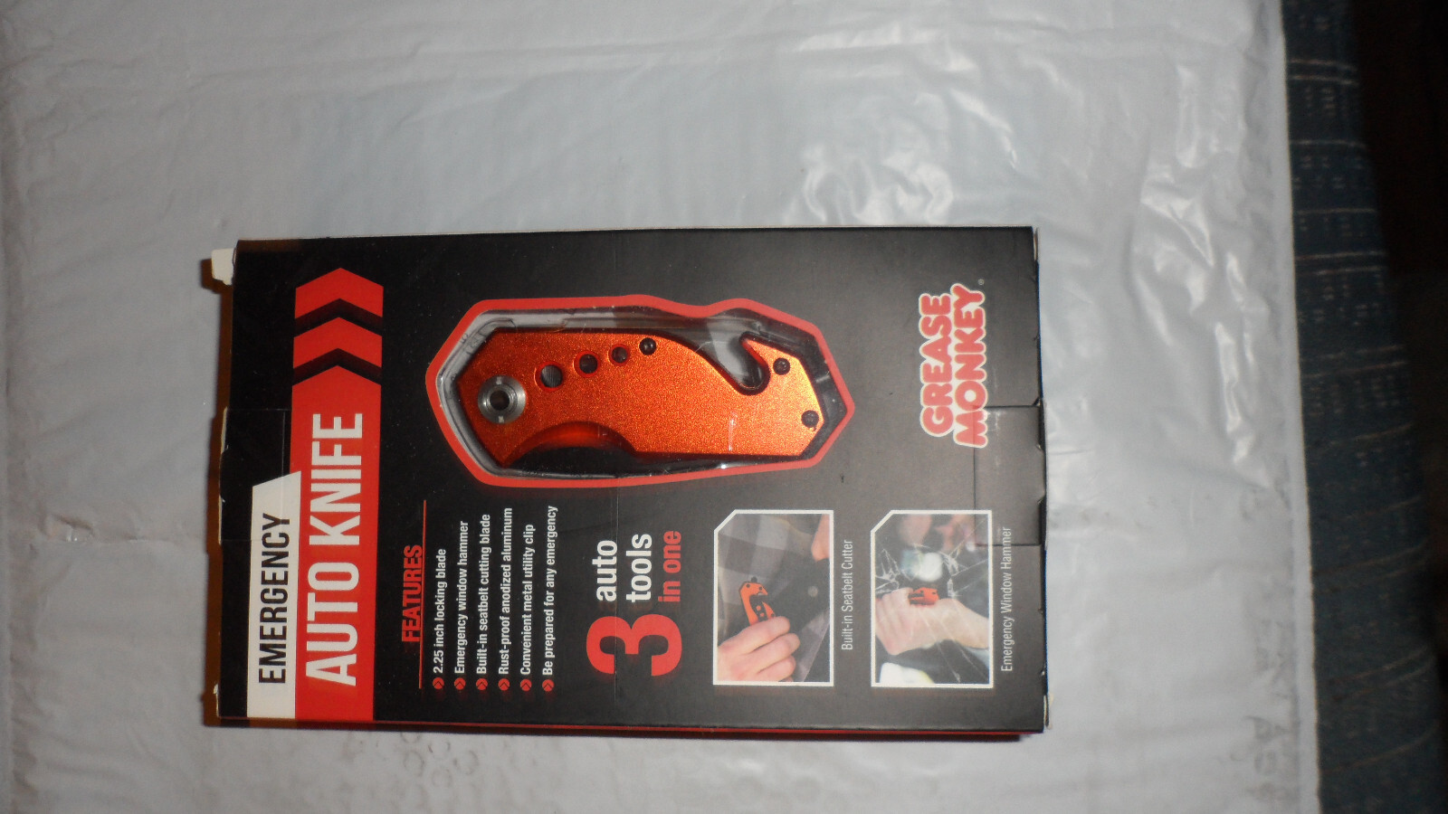 Grease Monkey Auto Emergency Knife 3 Tools In One