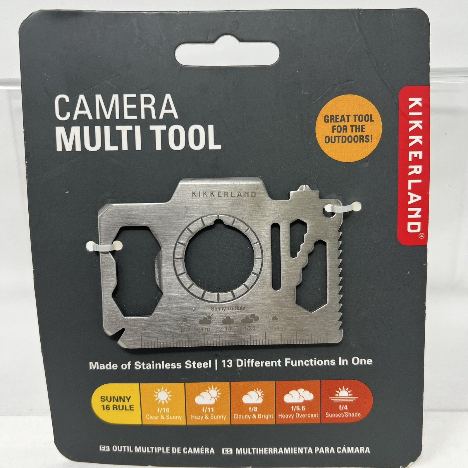 Kikkerland Multi-Tool Camera-Shaped 13 Function Wallet Size Stainless CD550