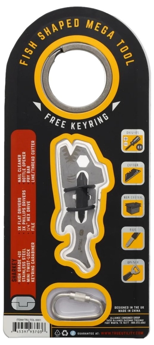 True TRUTOL0001 Sharkey Pocket Multi‑Tool Mini Carabiner 12‑in‑1 Tool