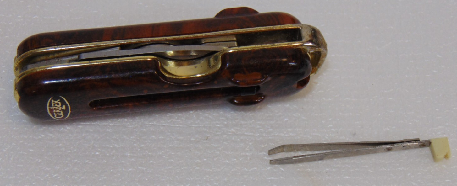 Gerber Fiskars Multitool Keychain Brown Rare Collectible Tweezers Vintage Old