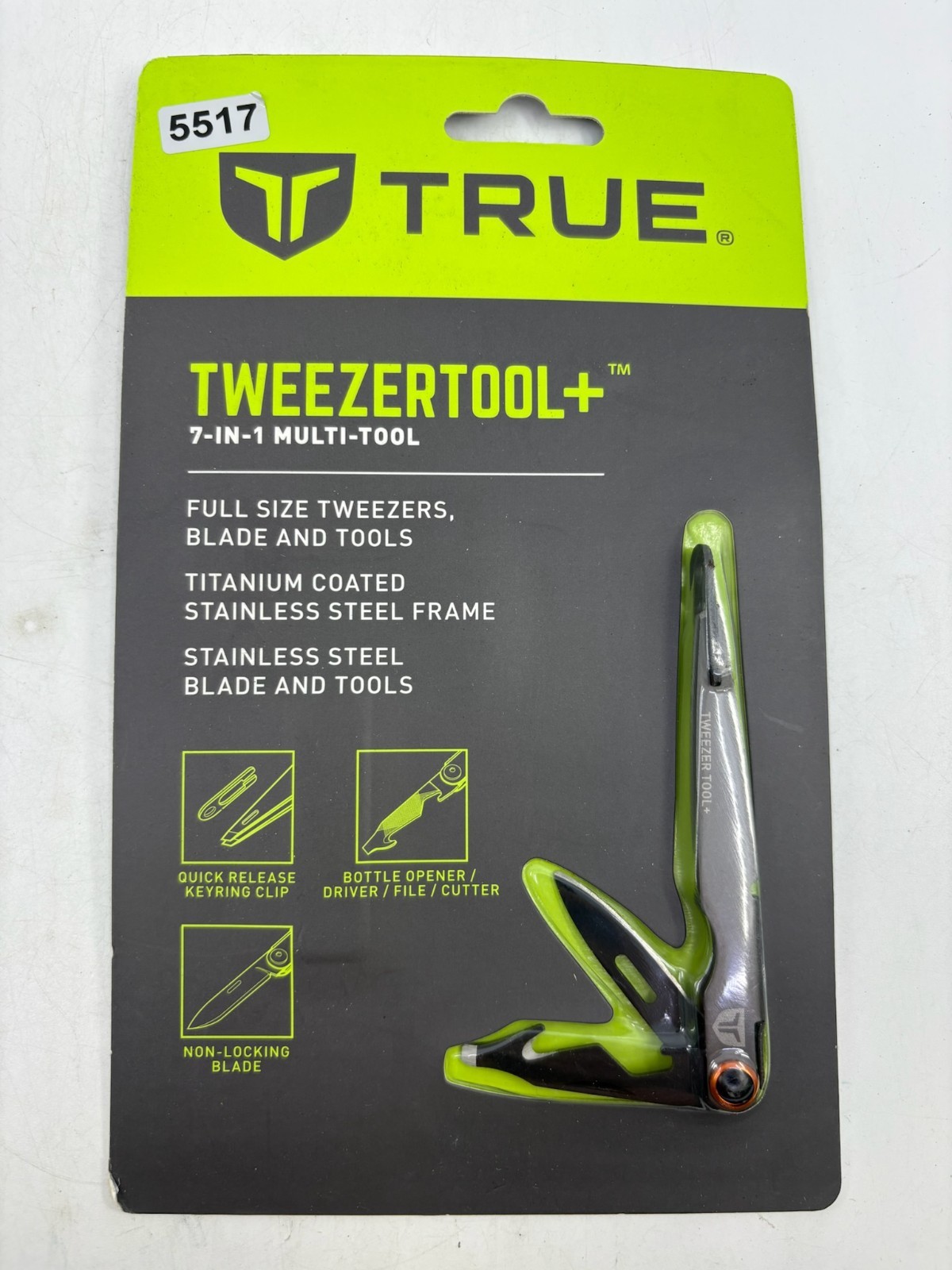 NEW True Tweezer Tool+ 7-in-1 Multi-Tool Full Size Pocket Knife Bottle Opener