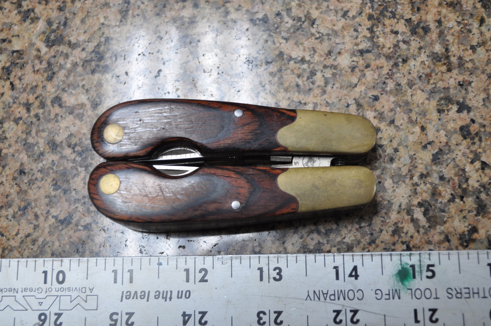 HUSKY Multi-Tool Brass Wood vintage see pictures for more info on content / cond