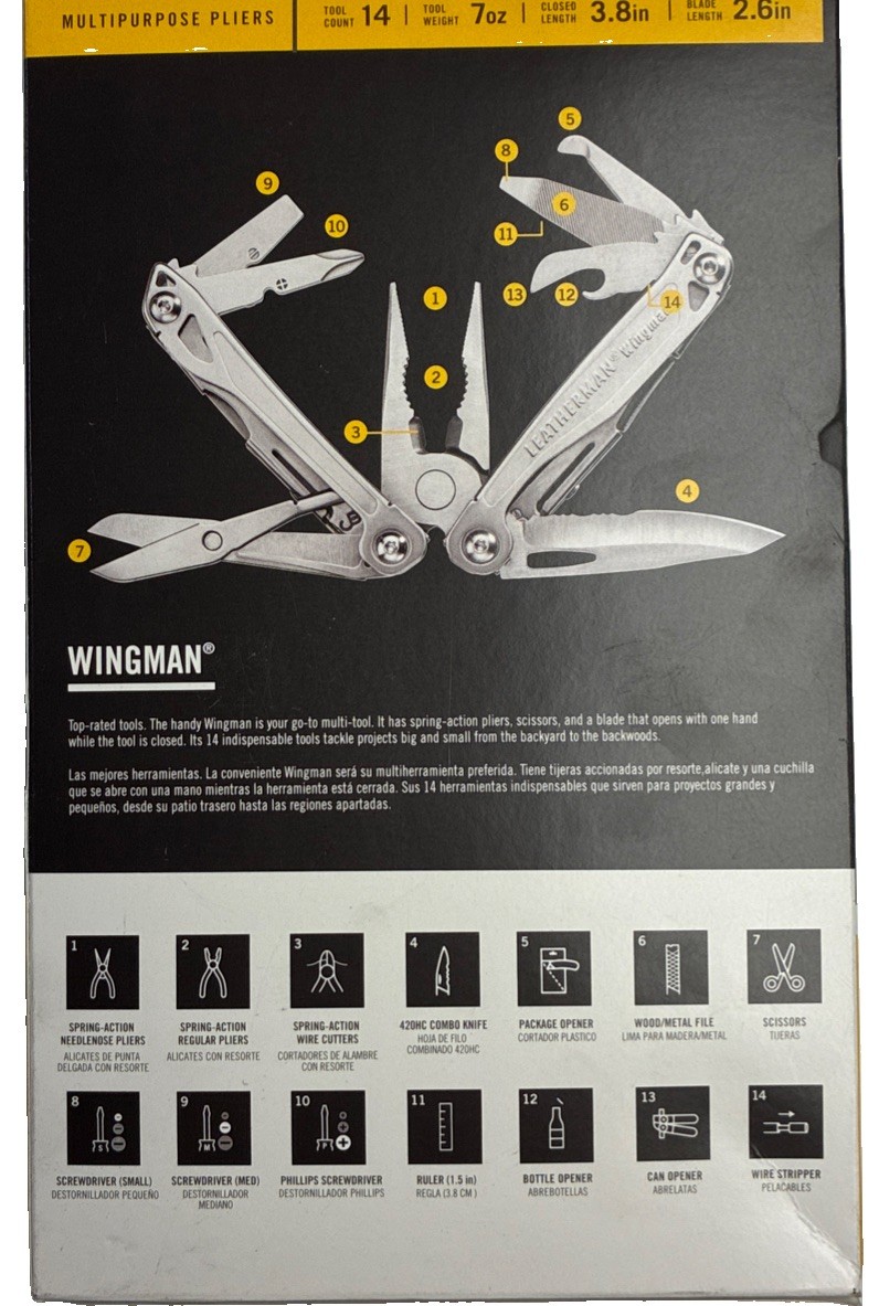 LEATHERMAN Wingman 14 in 1 Multitool W/ Spring-Action Pliers & Scissors Silver