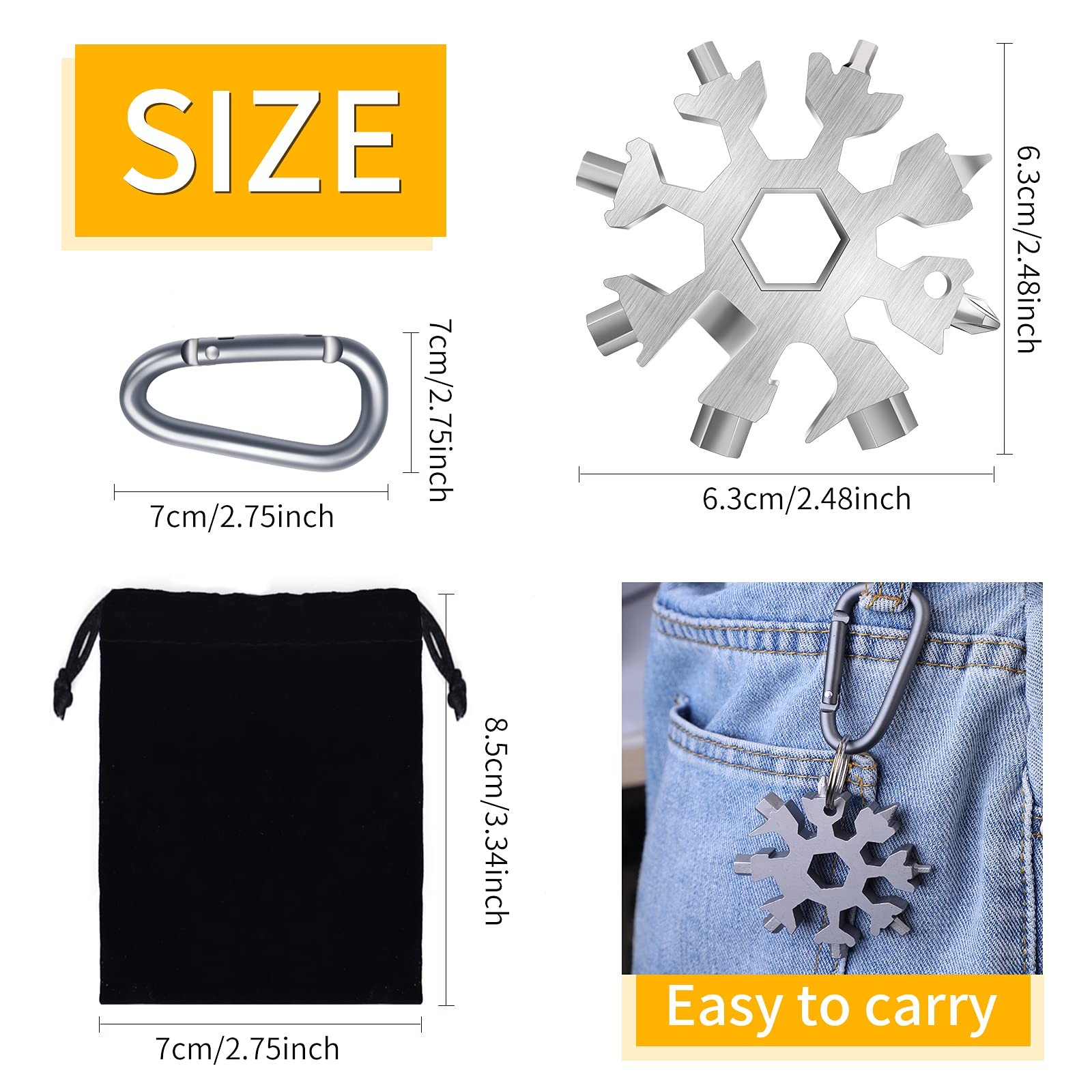 Snowflake Multitool, 5 Pieces 18-in-1 Stainless Steel Snowflake Standard Mult…